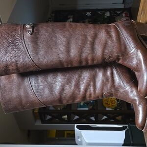Frye Jane Fold Over  Rich Brown Leather Boots Knee High Womens Size 7